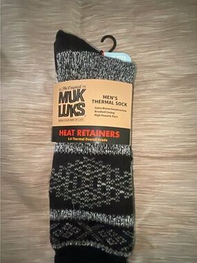 Muk Luks Men's Black & Gray Patterned Thermal Socks